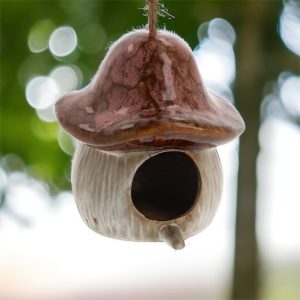 Magical Mushroom Pottery Bird Feeder Pink
