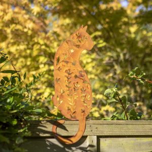 Rusty Sitting Cat Fence/Wall Topper